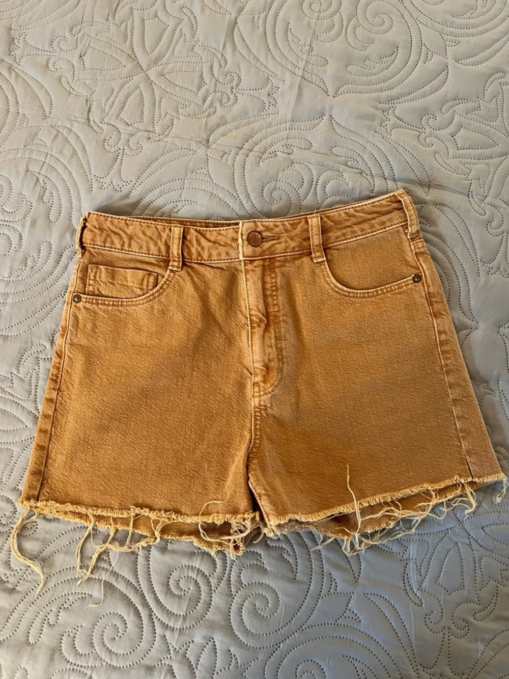 Anthropologie Golden Mustard Frayed-Hem Denim Shorts - Picture 1 of 5